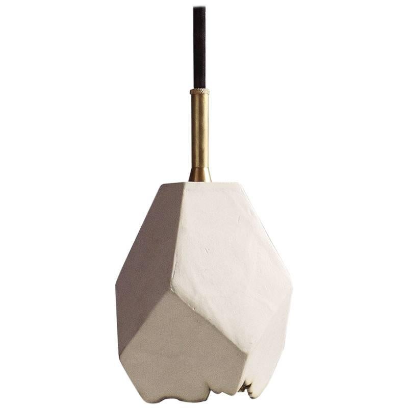 Relic - Small Geometric White Porcelain and Brass Modern Pendant Light For Sale