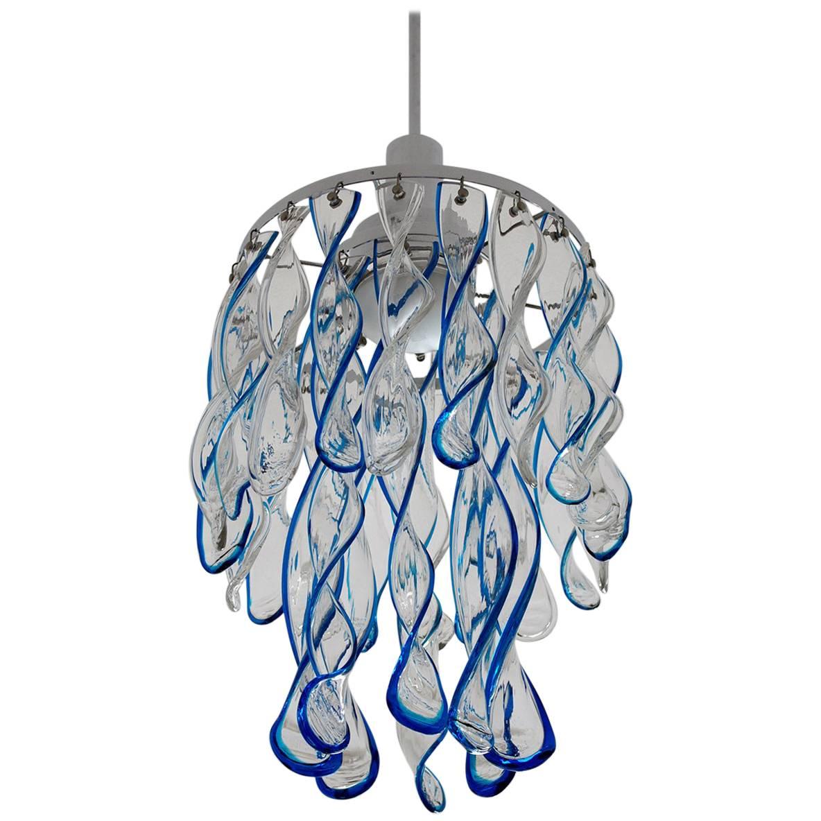 Rare Murano Glass Swirl Ceiling Light Chandelier by Mazzega, Italy, 1960s