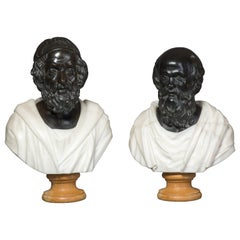 Pair of Bronze and Marble Busts of Socrates and Homer, circa 1900