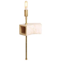 'Conduit' Brutalist Unglazed White Ceramic and Raw Brass Wall Sconce