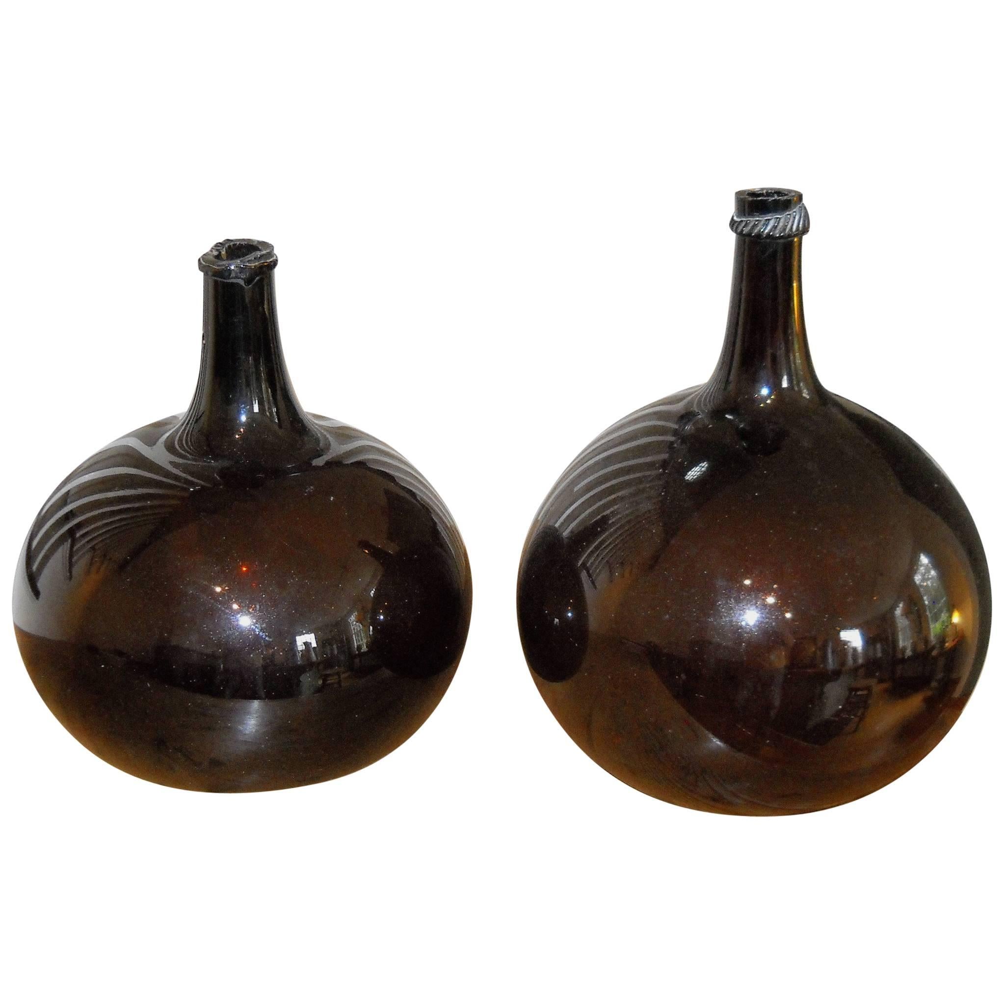 Set of Two Amber Color French Wine Jars