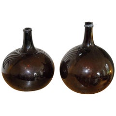Antique Set of Two Amber Color French Wine Jars