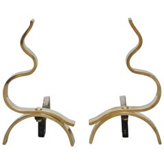 Brass Mid-Century Modern Abstract Flame Andirons