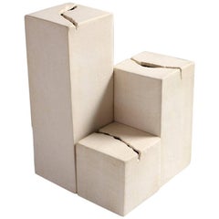 Rift, Hand-Carved Modern White Geometric Unglazed Porcelain Vases, Set of Three