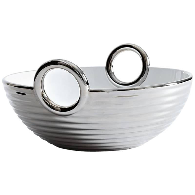 Contemporary Ceramic Basket Platinum Glazed Alaya Small  For Sale