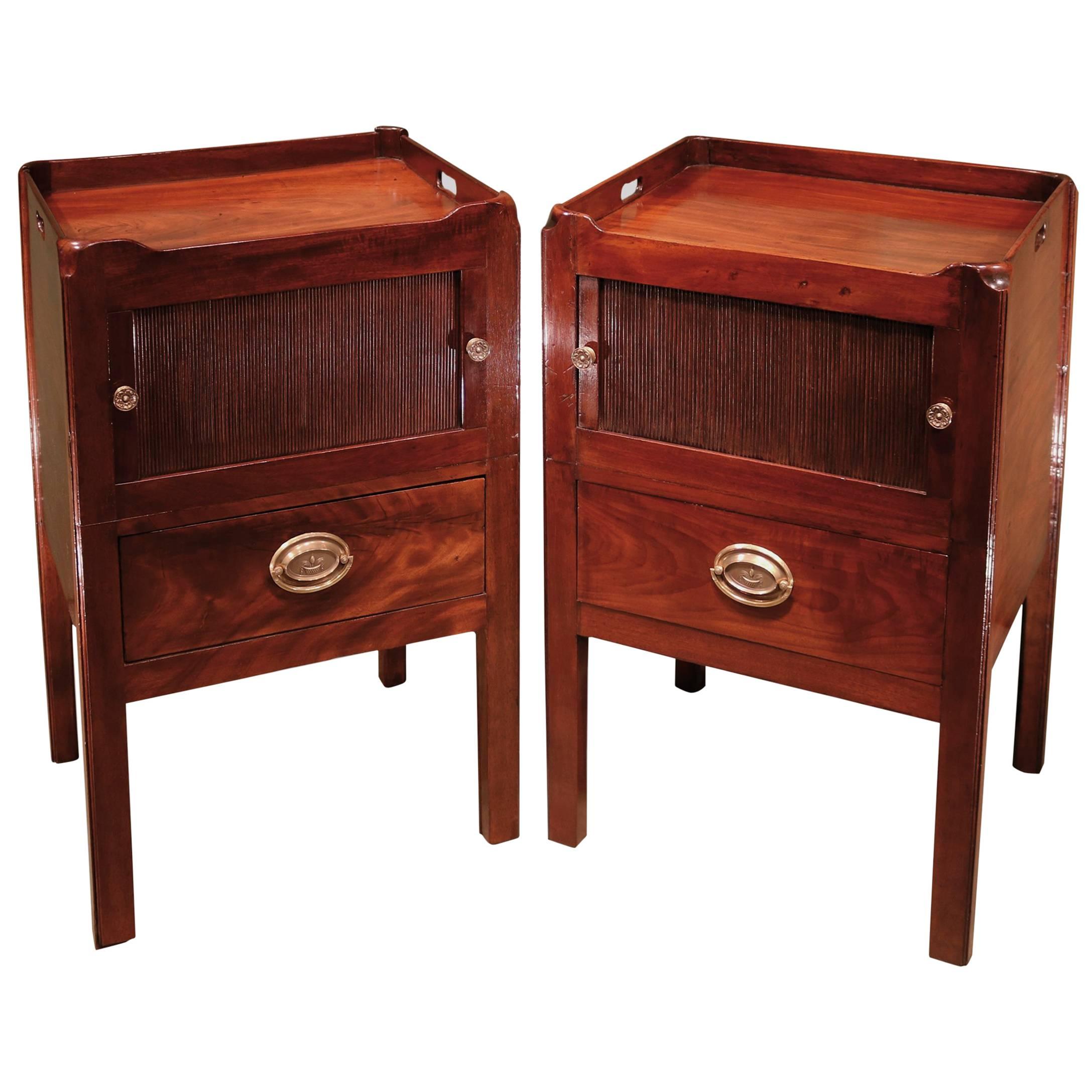 George III period mahogany bedside cabinets with tray tops