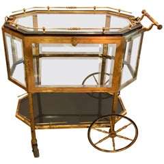 Bronze and Beveled Glass Show Case Vitrine Tea Cart Serving Wagon