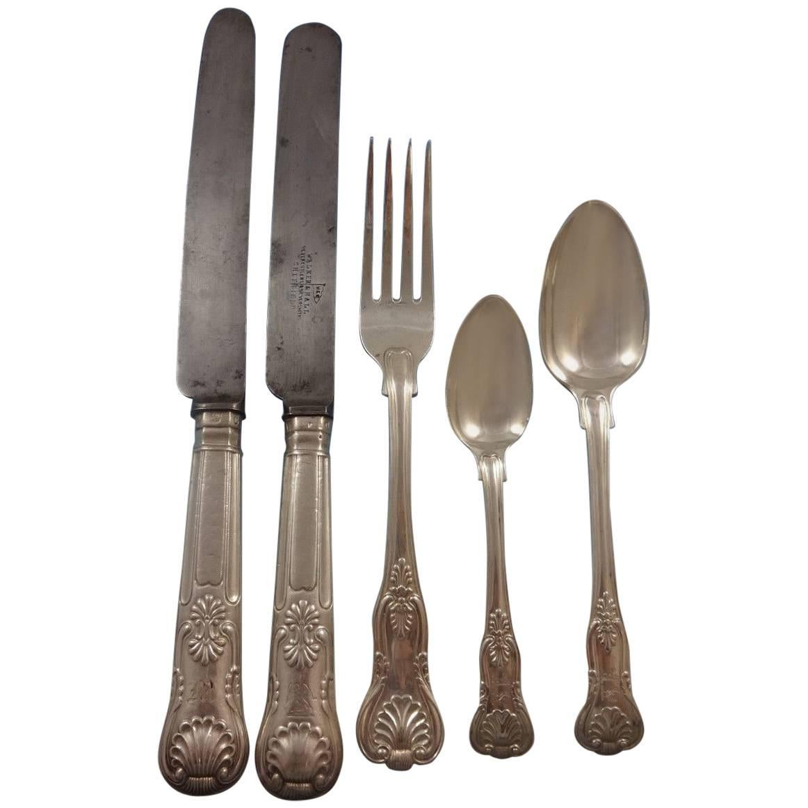 Kings English Sterling Silver Flatware 12 Service Set, London, Scotland, 1800s