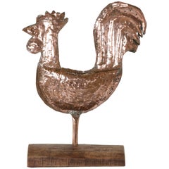 Antique 18th Century French Revolution Copper Rooster Weather Vane on Walnut Base