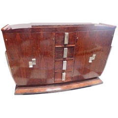 Vintage French Art Deco Marble U-Shaped Rosewood Buffet Side Board Dresser Cabinet