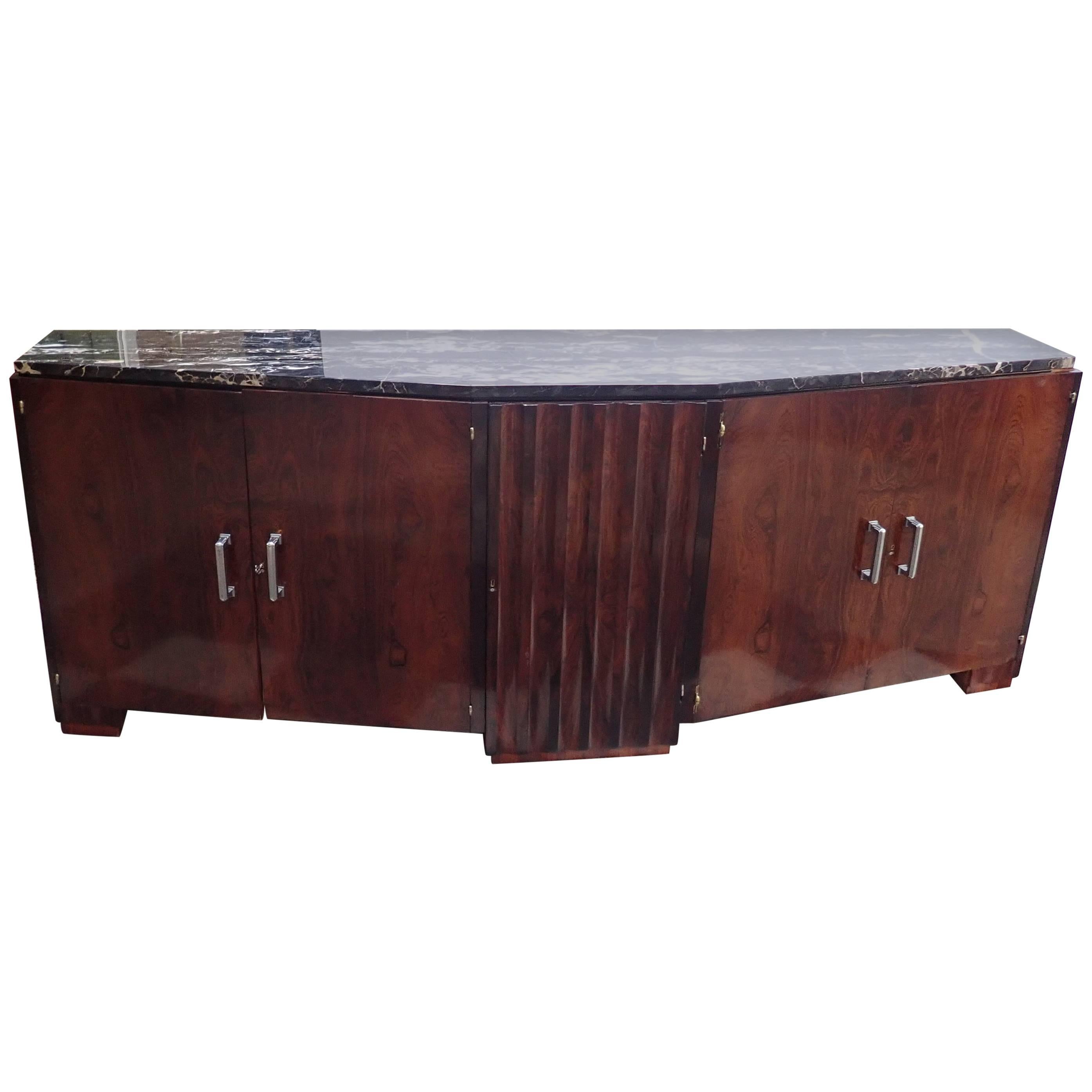 French Art Deco Portoro Bouno Marble-Top Rosewood Buffet or Sideboard