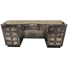 Vintage Mid-Century Jansen Modern Palatial Art Deco Style Bevelled Mirrored Vanity Desk