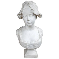 19th Century White Marble Bust of a Young Girl