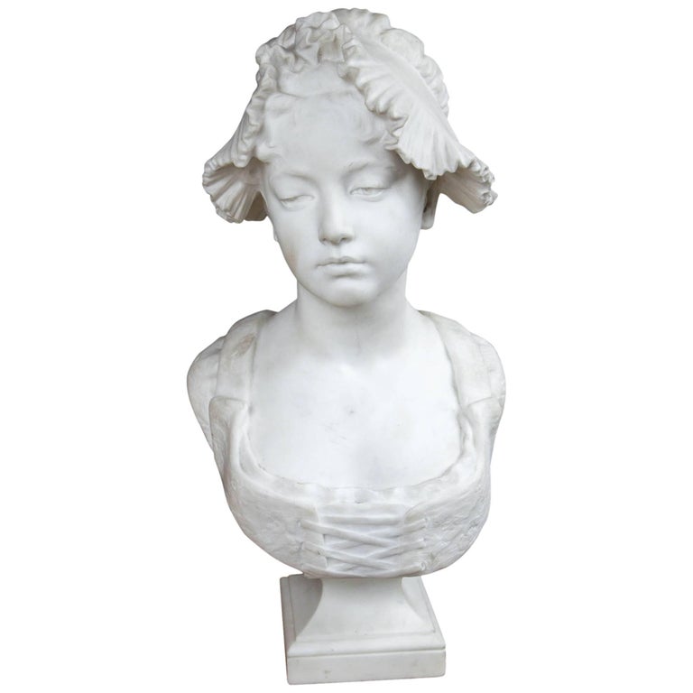 19th Century White Marble Bust of a Young Girl at 1stDibs