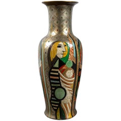 Vintage Tall Picassoesque Pottery Vase