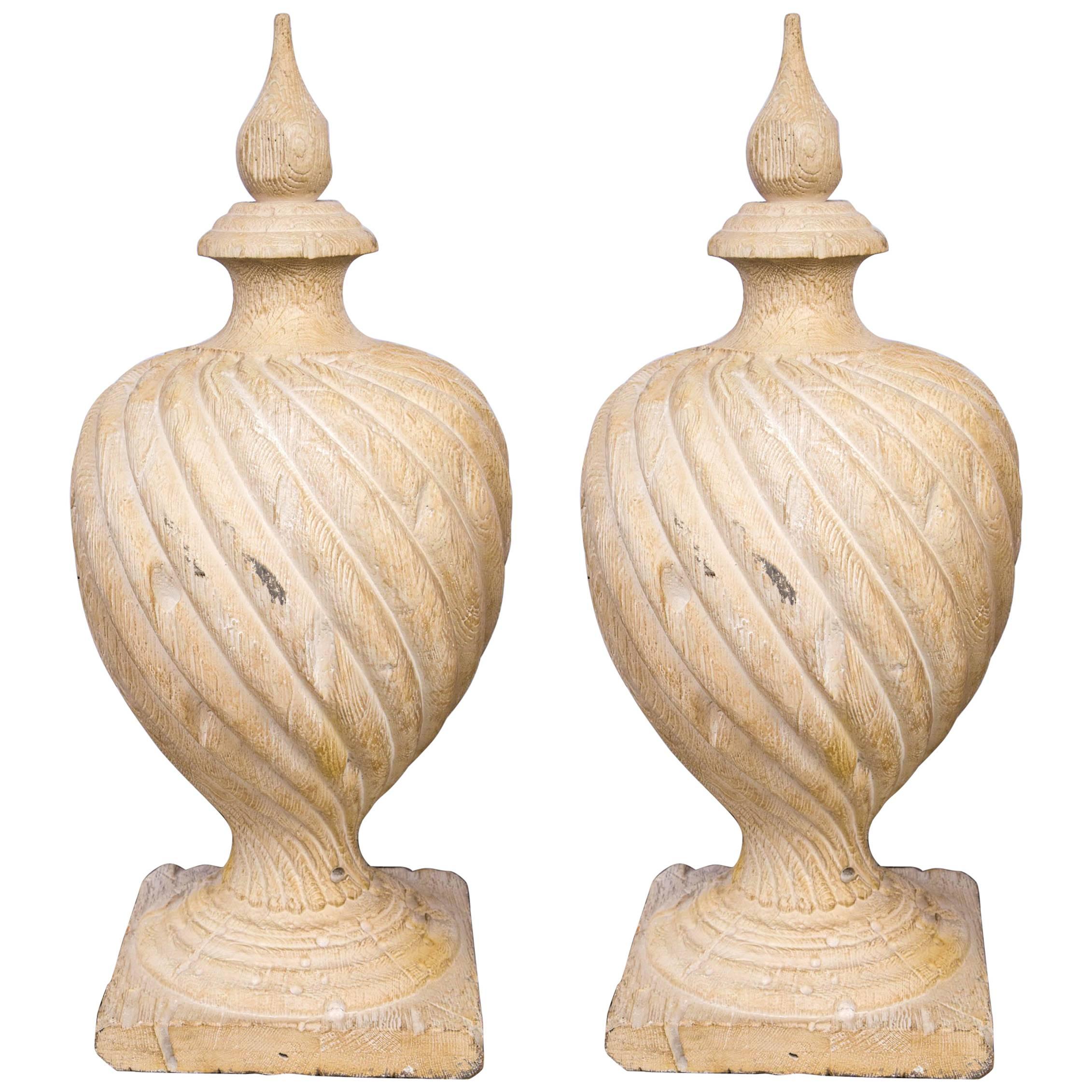 Pair of Neoclassical Style Finials of Carved and Painted Wood For Sale