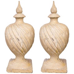 Pair of Neoclassical Style Finials of Carved and Painted Wood