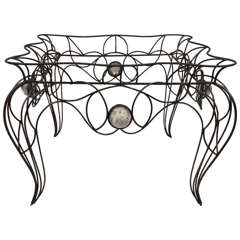 Deconstructive Steel Table by Pierre Abadie with Pierced Glass Top For ...