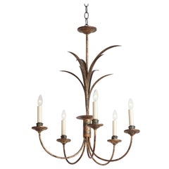 Spanish Gilt Iron Five-Light Chandelier, circa 1950s