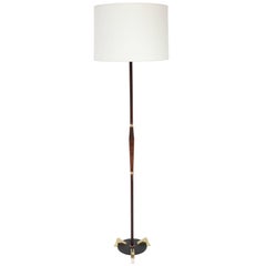 Spanish Midcentury Floor Lamp Made of Wood, Brass and Leather, circa 1970s