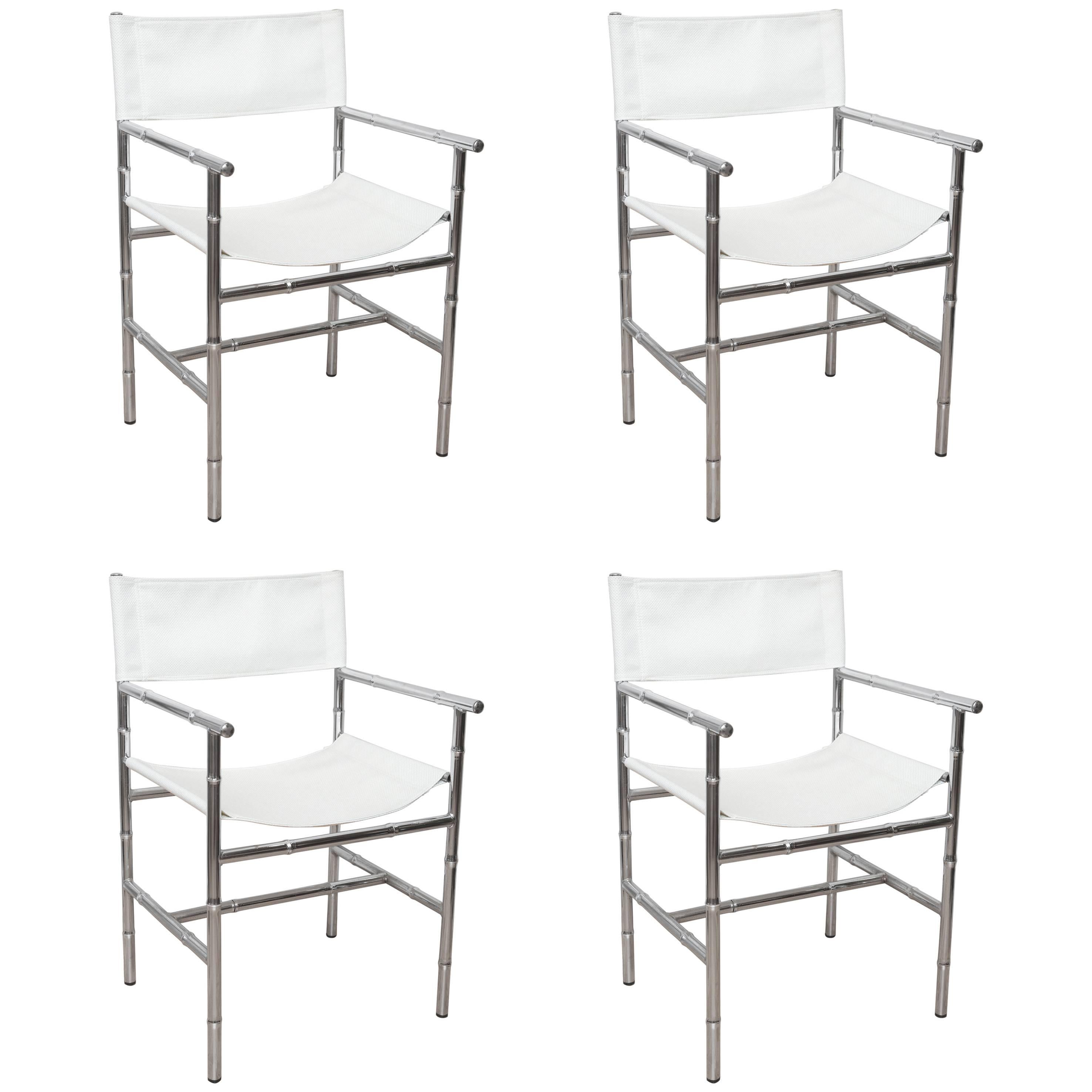 Set of Four Faux Bamboo Chrome Director's Chairs