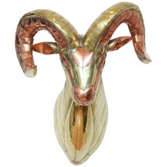 Ram's Head Brass and Copper Sculpture by Bustamante