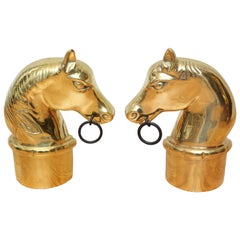 Pair of Solid Brass Horse Head Andirons