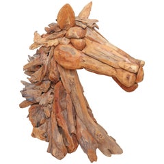Antique Original Driftwood Carved Horse Sculpture