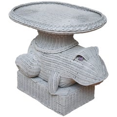 Vintage Wicker Frog Side Tray Table