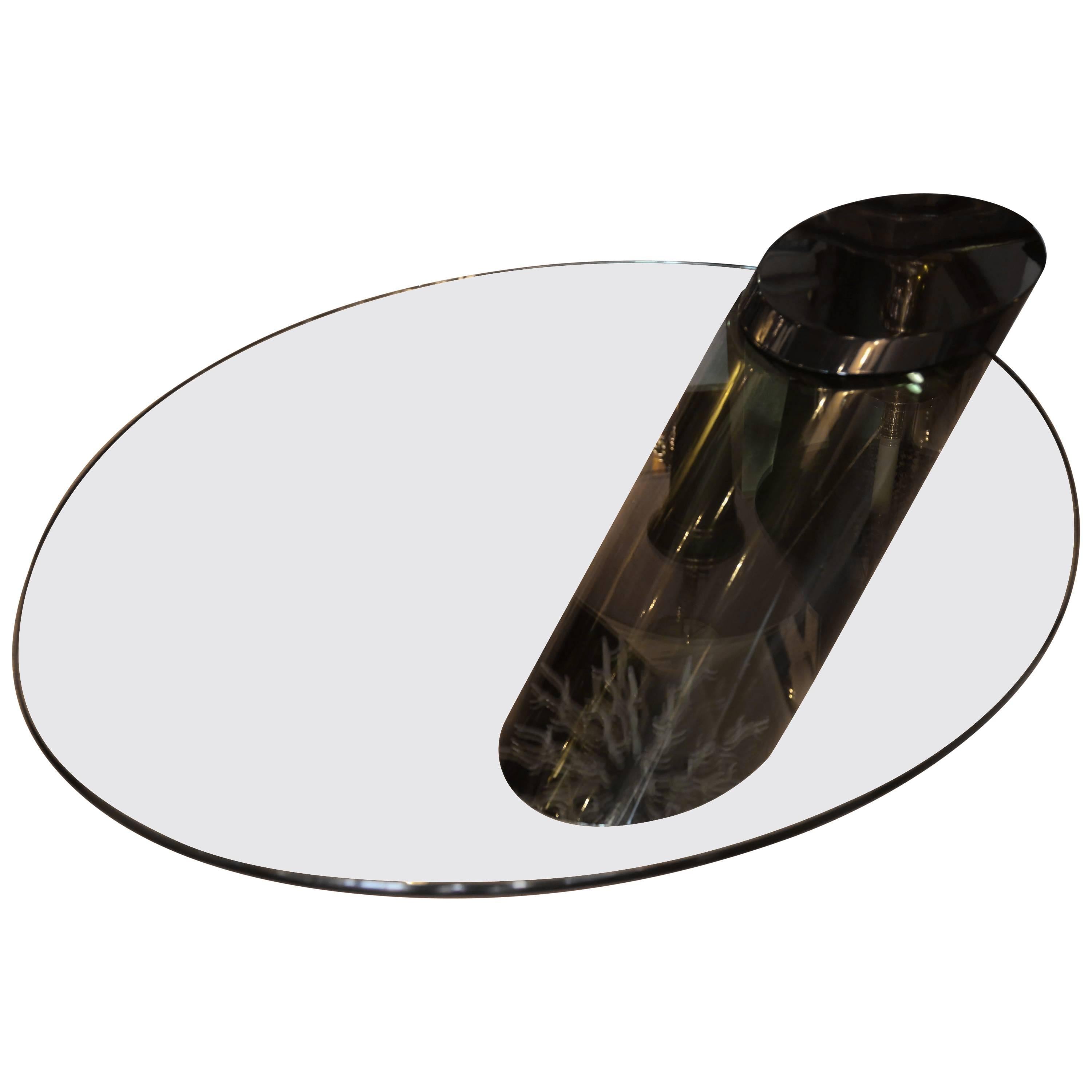 Cantilevered Glass and Black Lacquer " Zephyr" Cocktail Table by Brueton