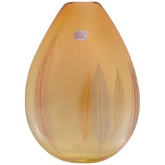 Archimede Seguso Orange Transparent "a Piume" Murano Glass Italian Vase, 1950s 