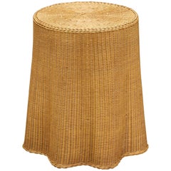 Trompe L'oeil Rattan Draped Wicker Ghost Entryway Table Pedestal Mid-Century