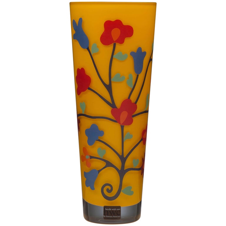 Italian Modern Yellow Glass Flower Vase by Sottsass Associati at 1stDibs