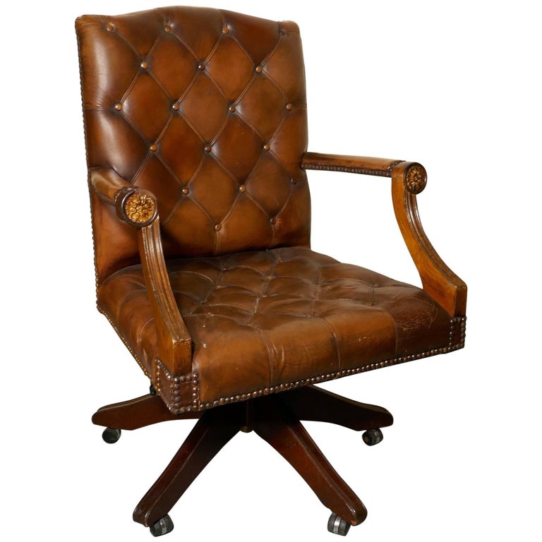 Chesterfield Leather Library or Office Desk Chair at 1stDibs