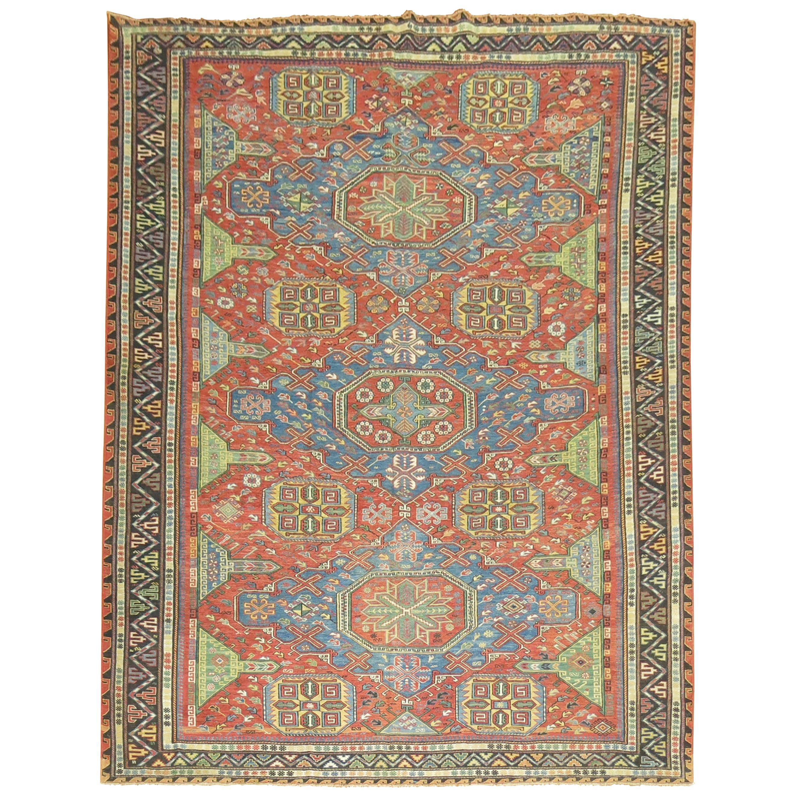 Roomsize Antique Soumak Caucasian Rug For Sale