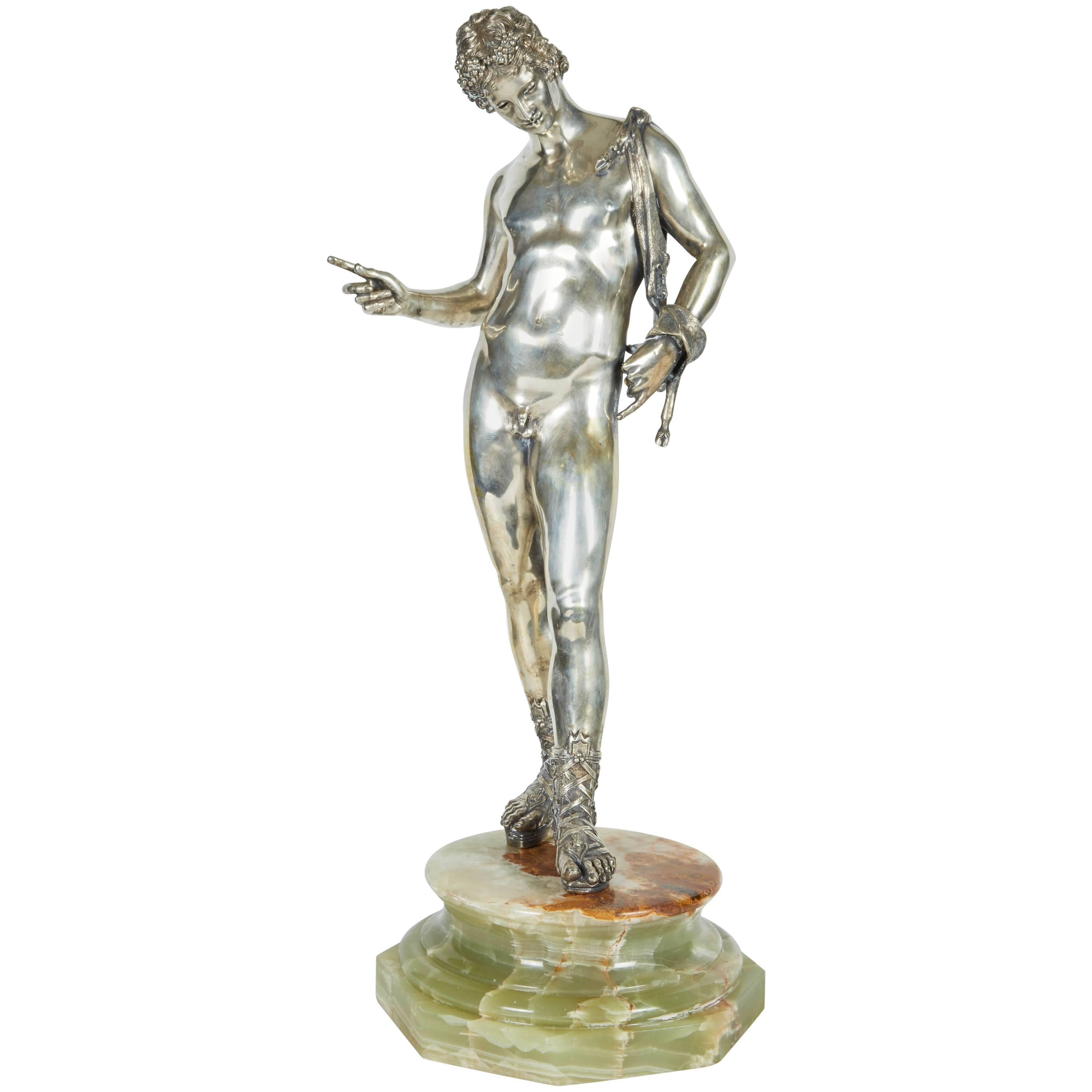 Large Italian Silver Figure / Statue of a Male Nude Narcissus after the Antique