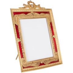 Antique Large French Gilt Bronze Ormolu and Red Guilloche Enamel Picture Photo Frame