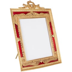 Large French Gilt Bronze Ormolu and Red Guilloche Enamel Picture Photo Frame