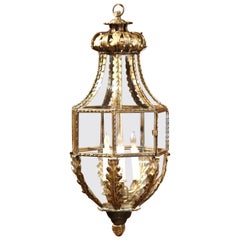 Antique Elegant 19th Century French Four-Light Repousse Brass Lantern
