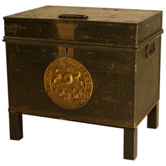 English Victorian Metal Fire Safe in Bottle Green, circa 1860 