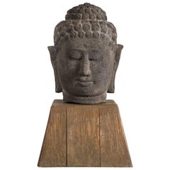 Southeast Asian Volcanic Stone Bust of Buddha