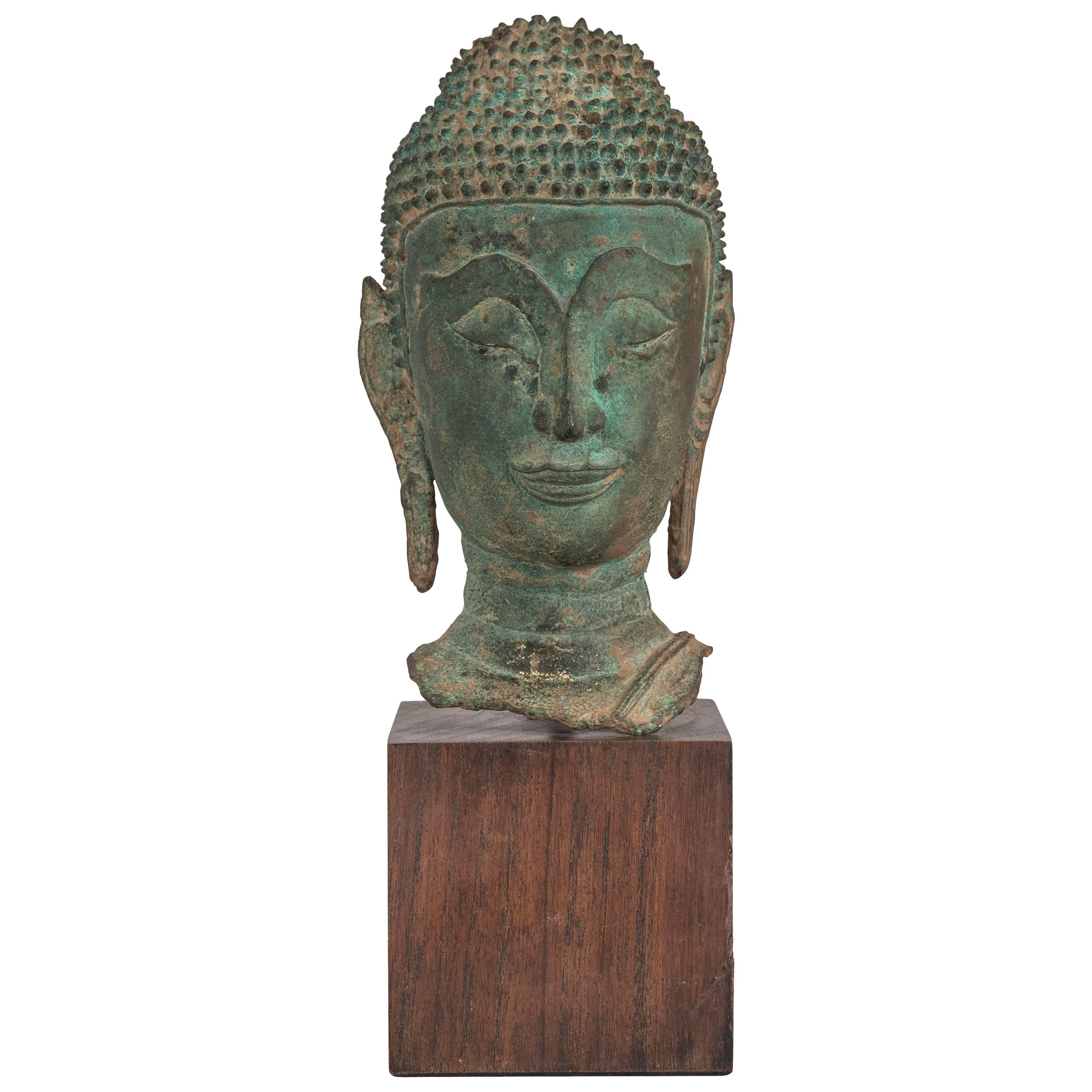 Thai Verdigris Bronze Buddha Head For Sale