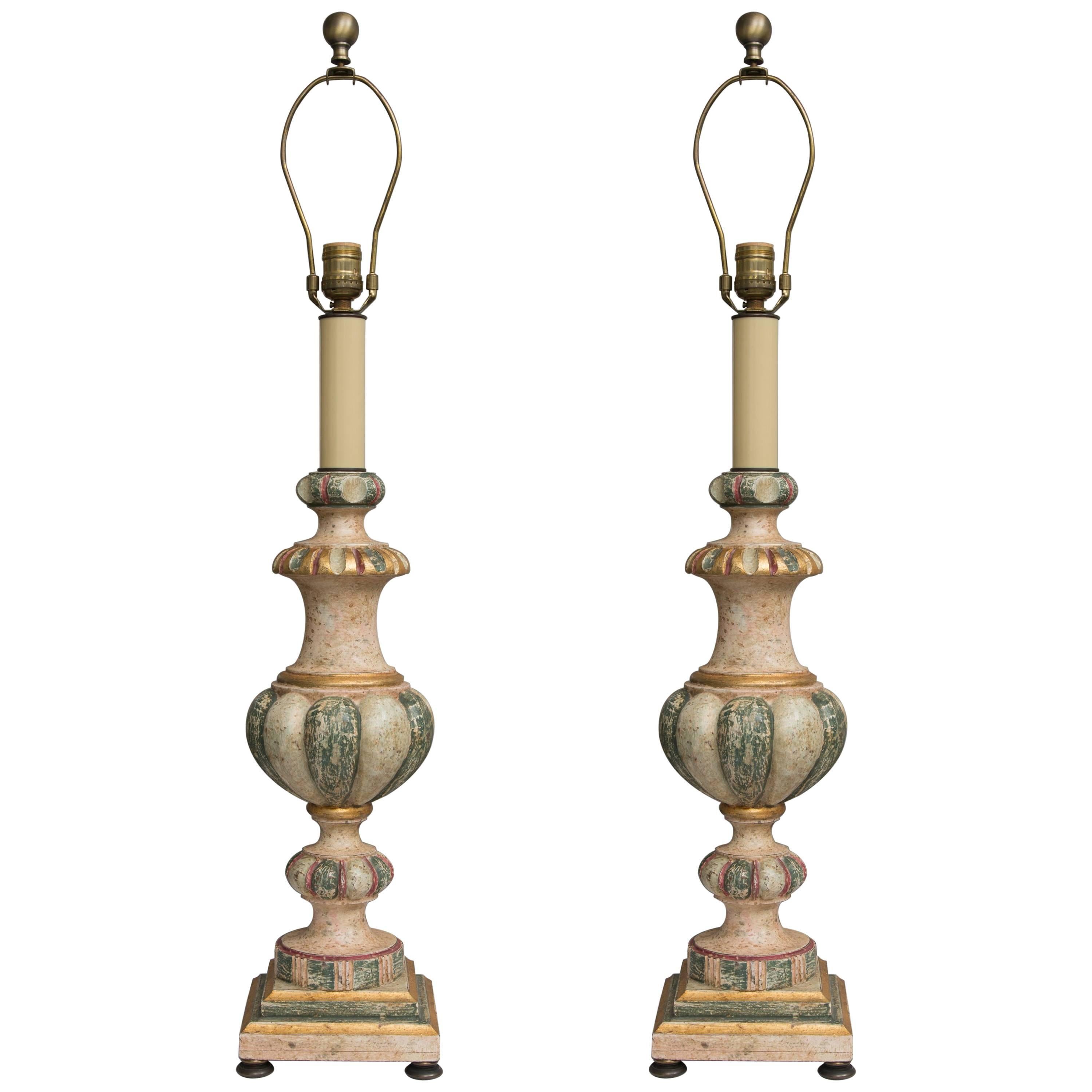 Pair of Polychromed Italian Architectural Elements as Lamps