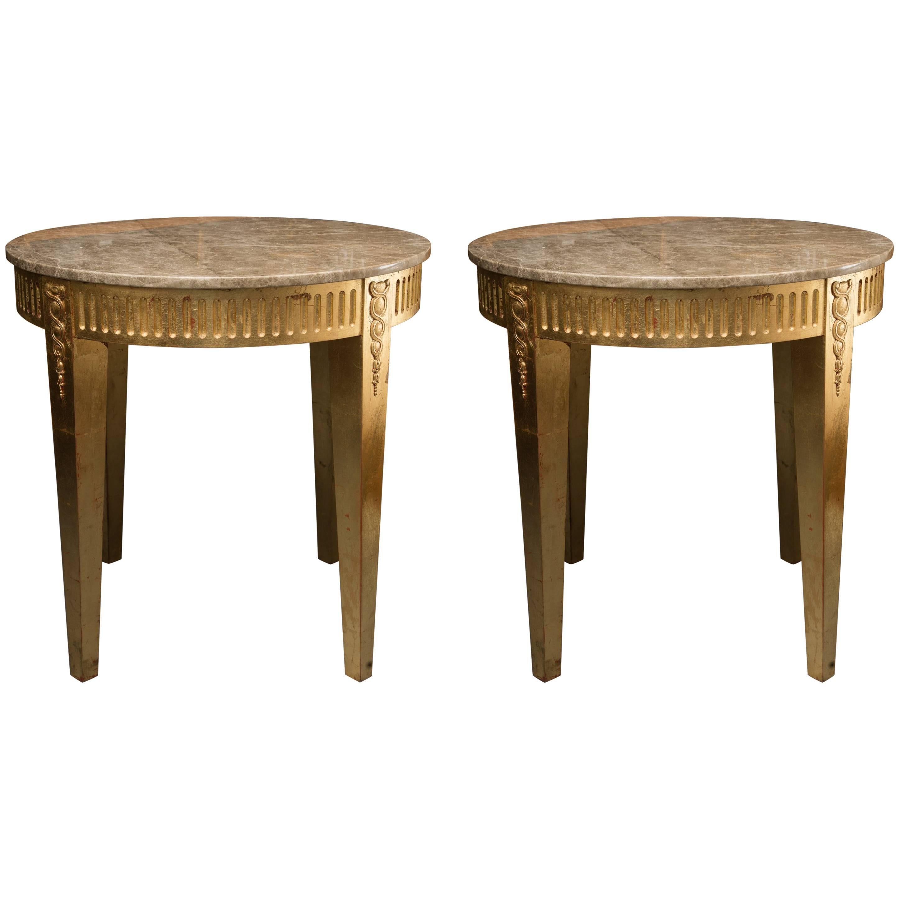 Pair of Giltwood Louis XVI Style Circular Tables