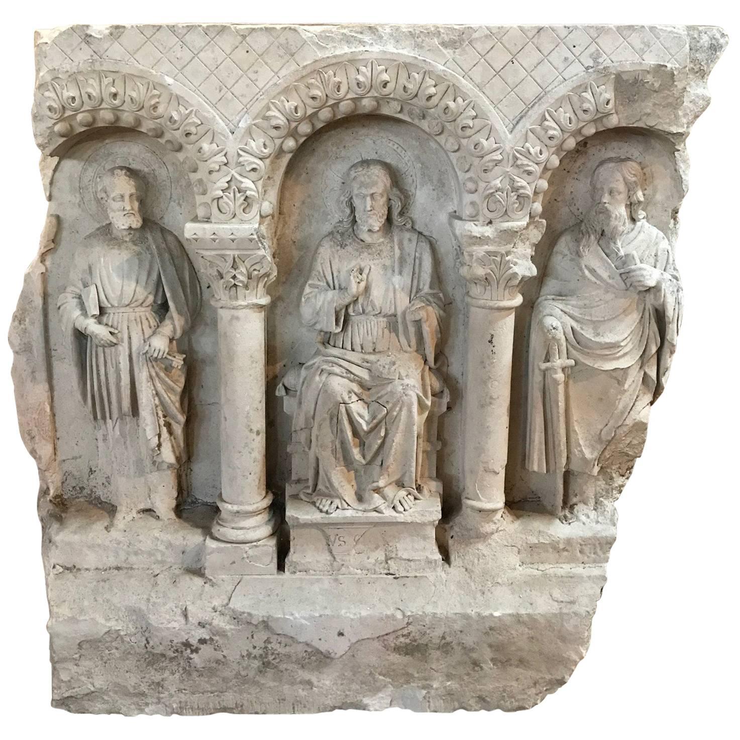 19th Century Relief Carving of Jesus with Peter and Paul