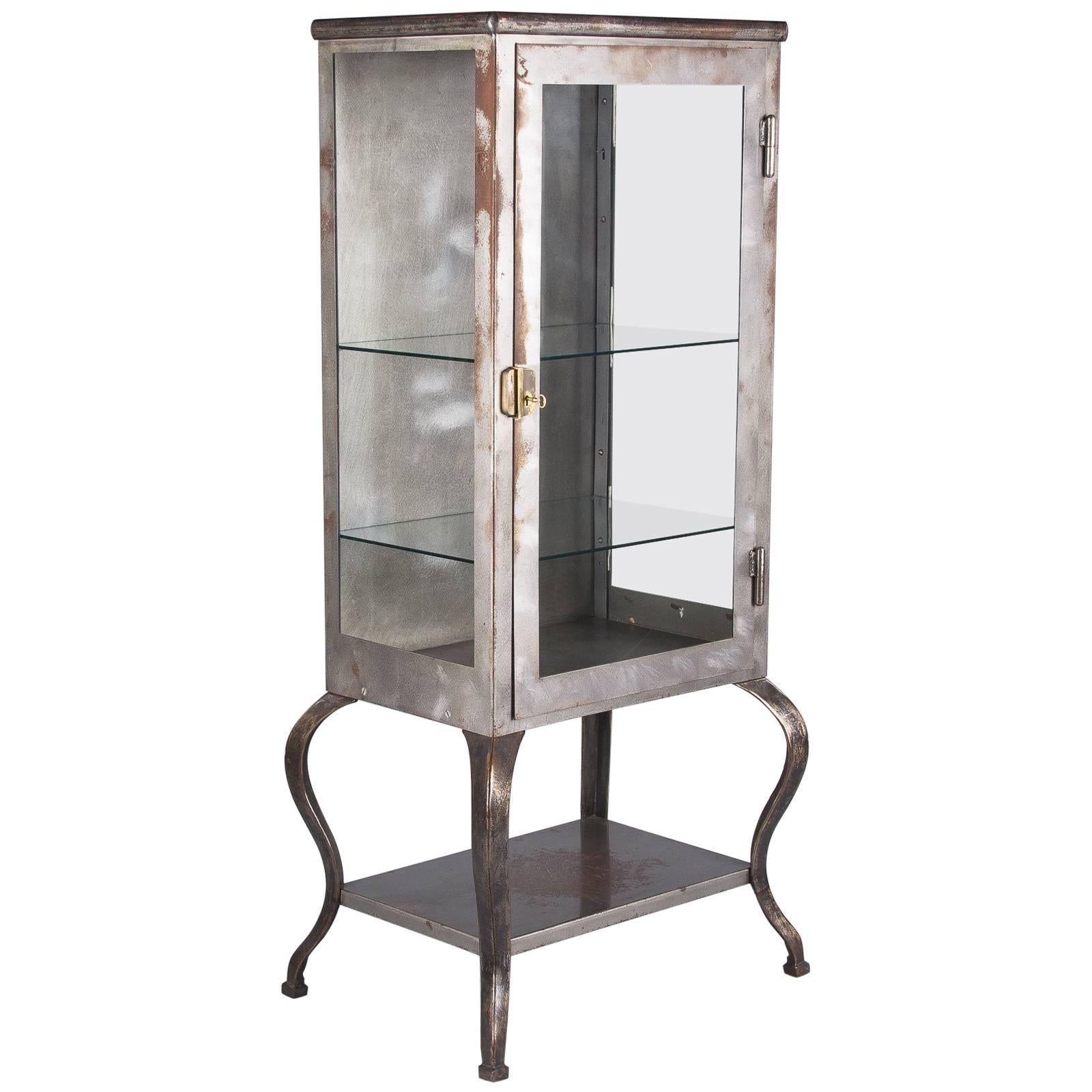 Industrial Apothecary Polished Steel Vitrine, 1940s