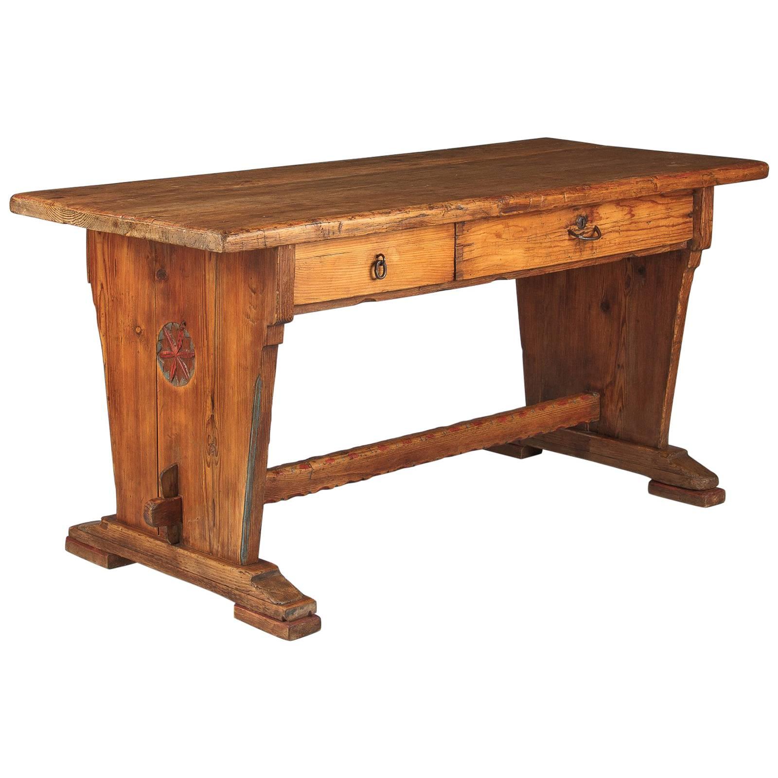 Country French Rustic Larchwood Desk, Mid-1800s