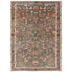 Malayer Persian Antique Rug with Blueish Gray Field and All-Over Design