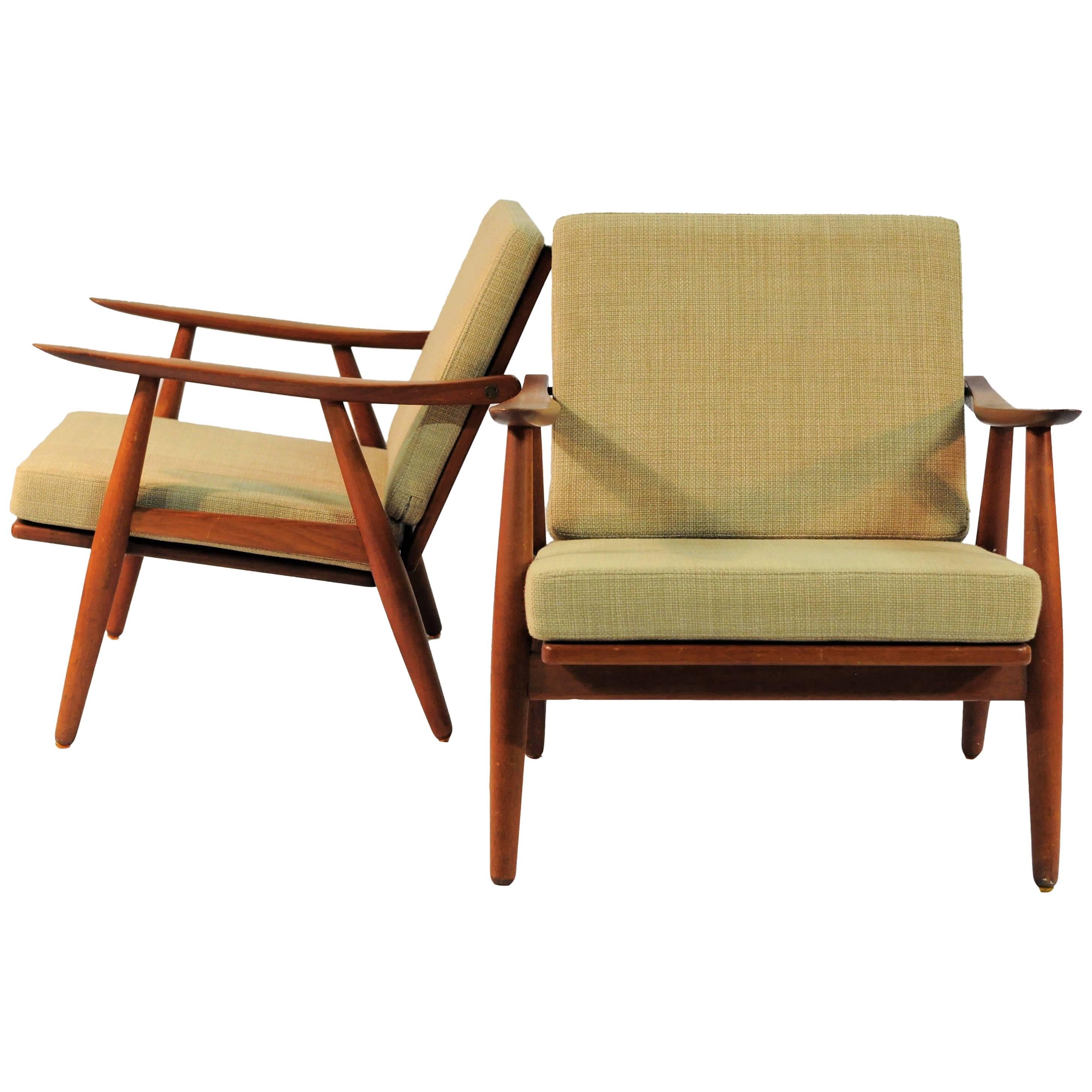 1950s Set of Two H.J. Wegner Model 240 Oak Lounge Chairs, GETAMA