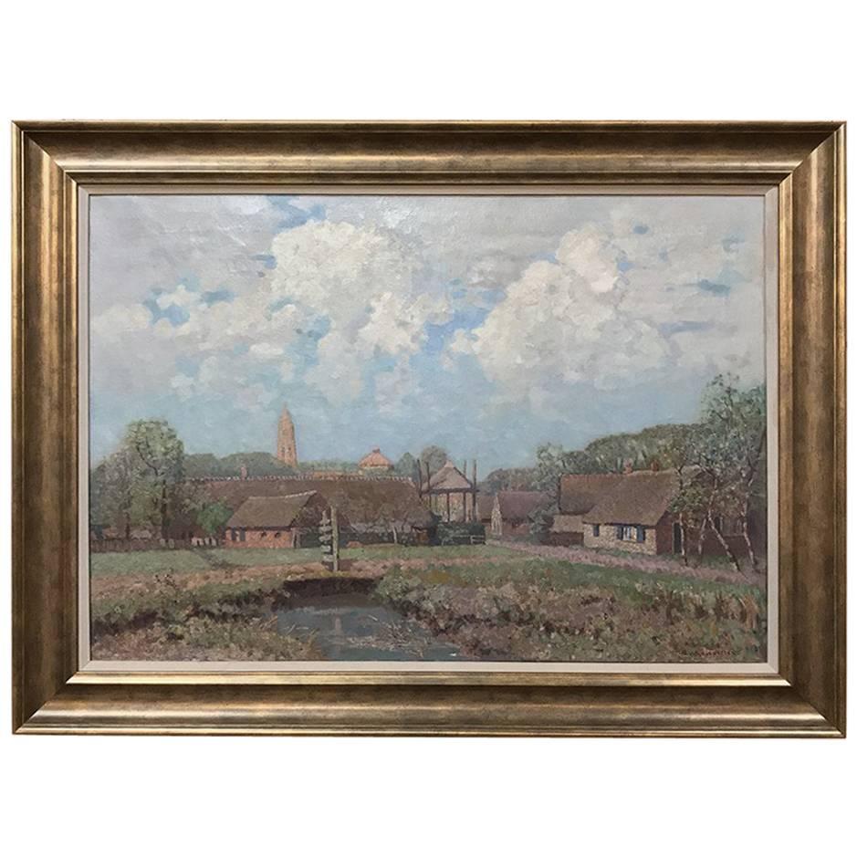Antique Framed Midcentury Oil Painting on Canvas by J.W. Kiesewetter